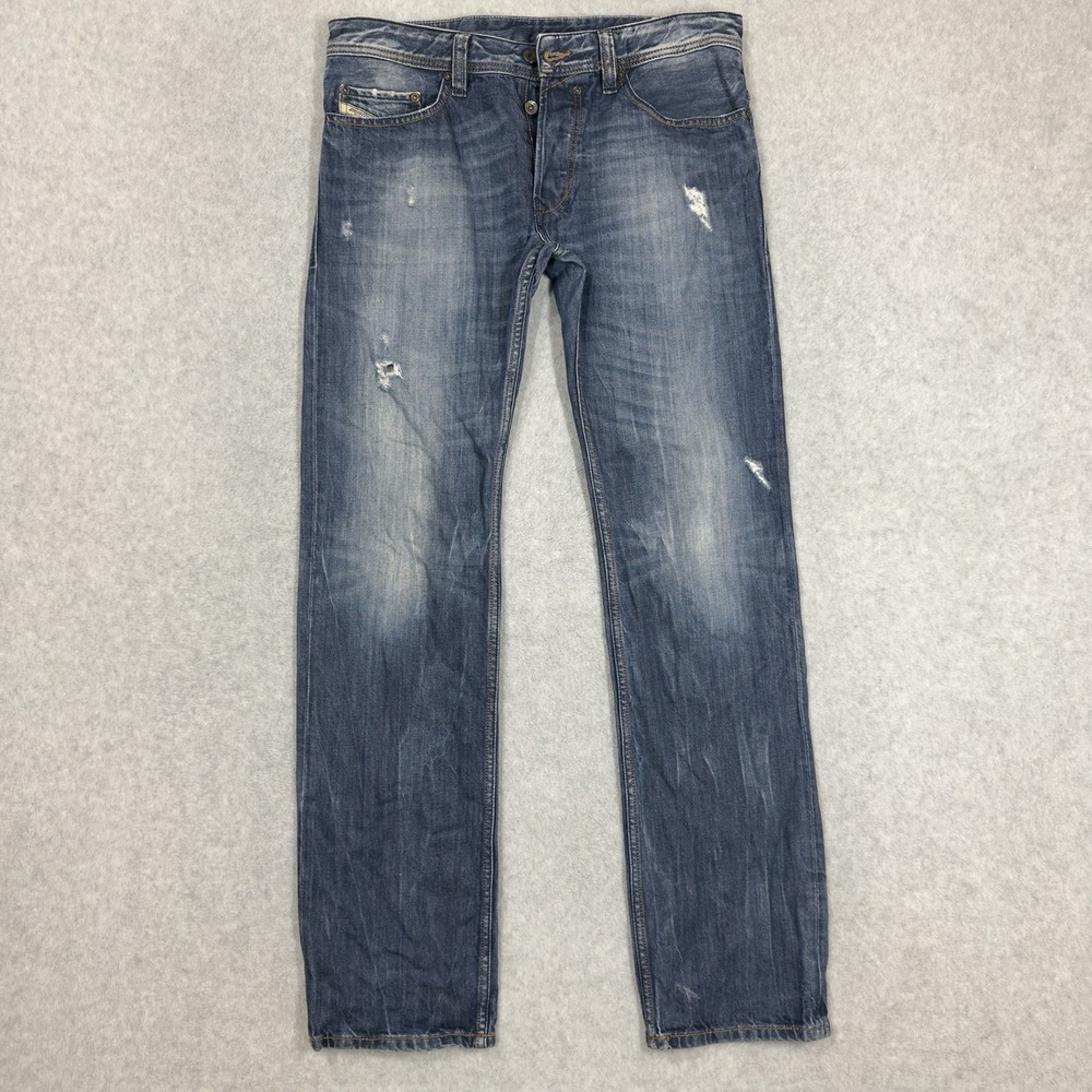 Diesel SAFADO Jeans Mens 32x32 Blue Dark Wash Regular Slim Straight Distressed
